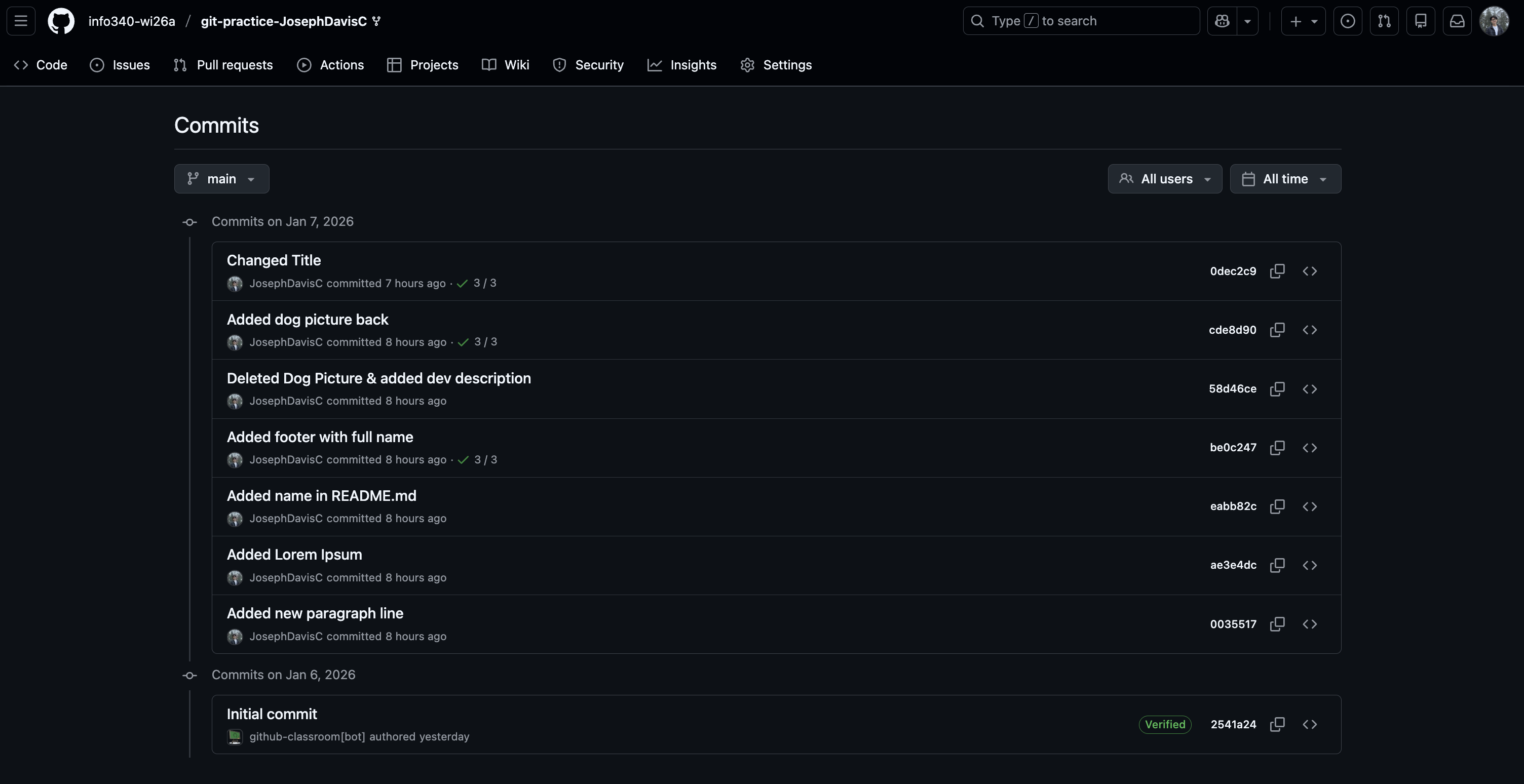 GitHub commit history
