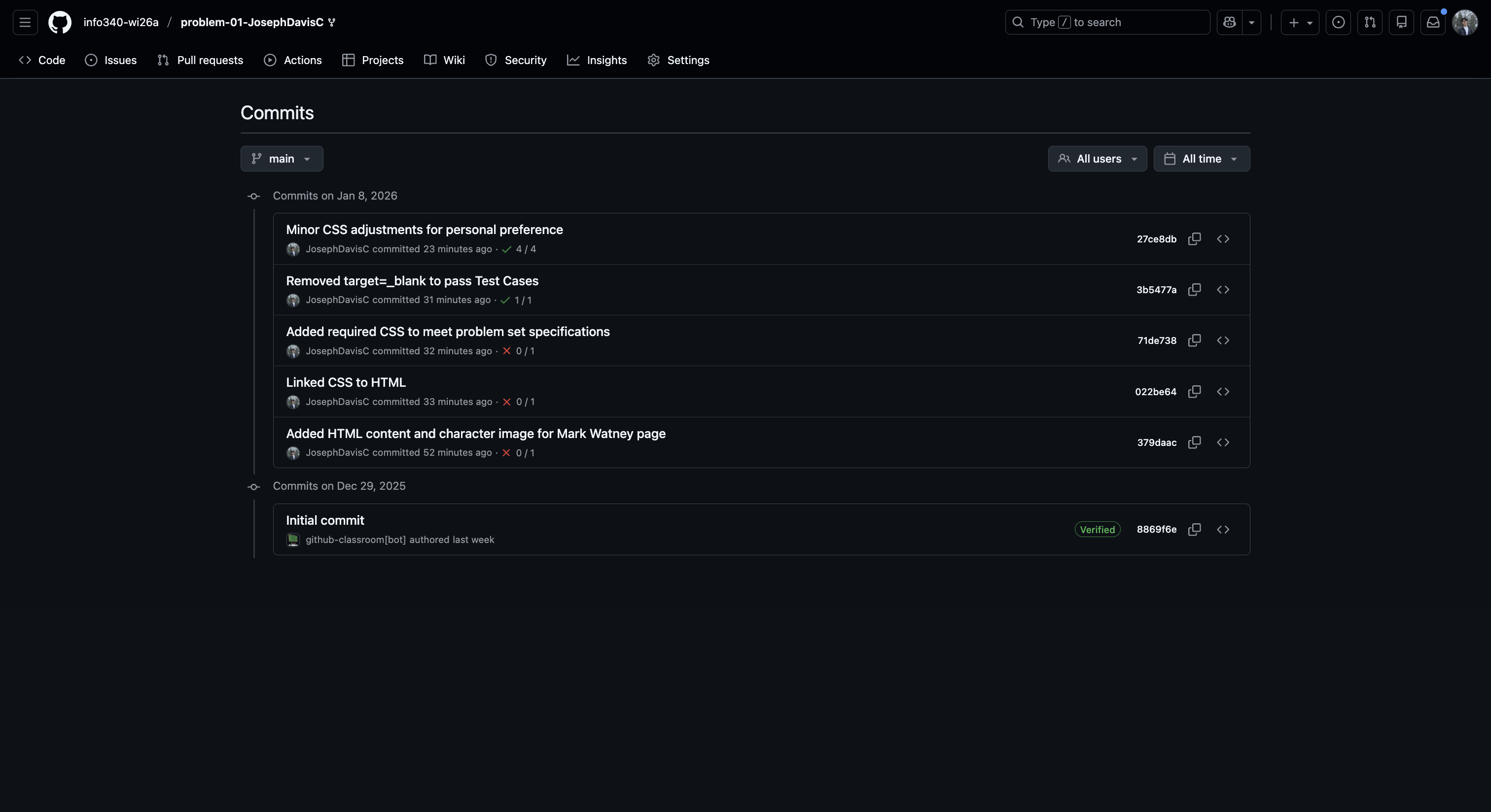GitHub commit history