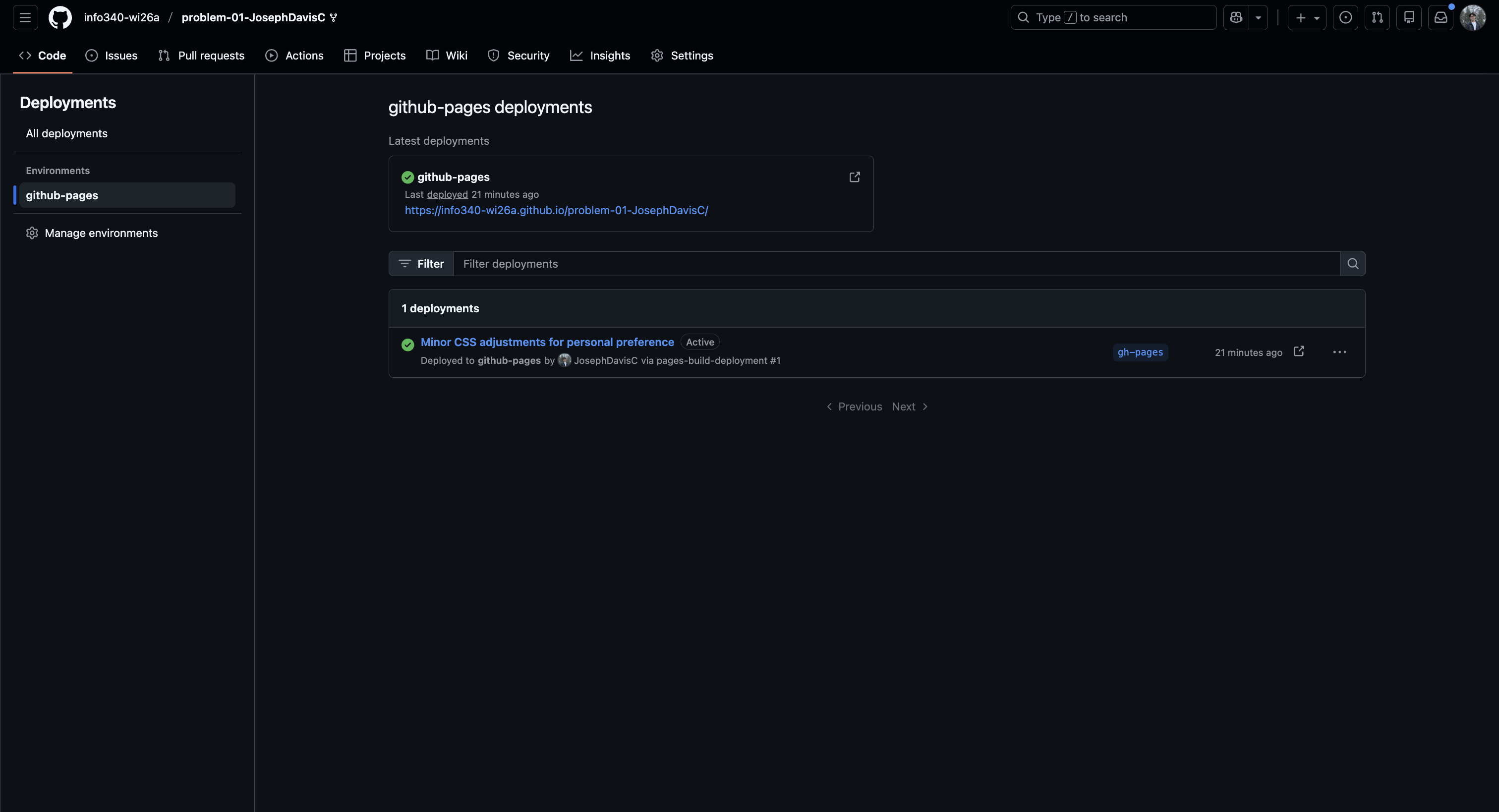 Published GitHub Pages site