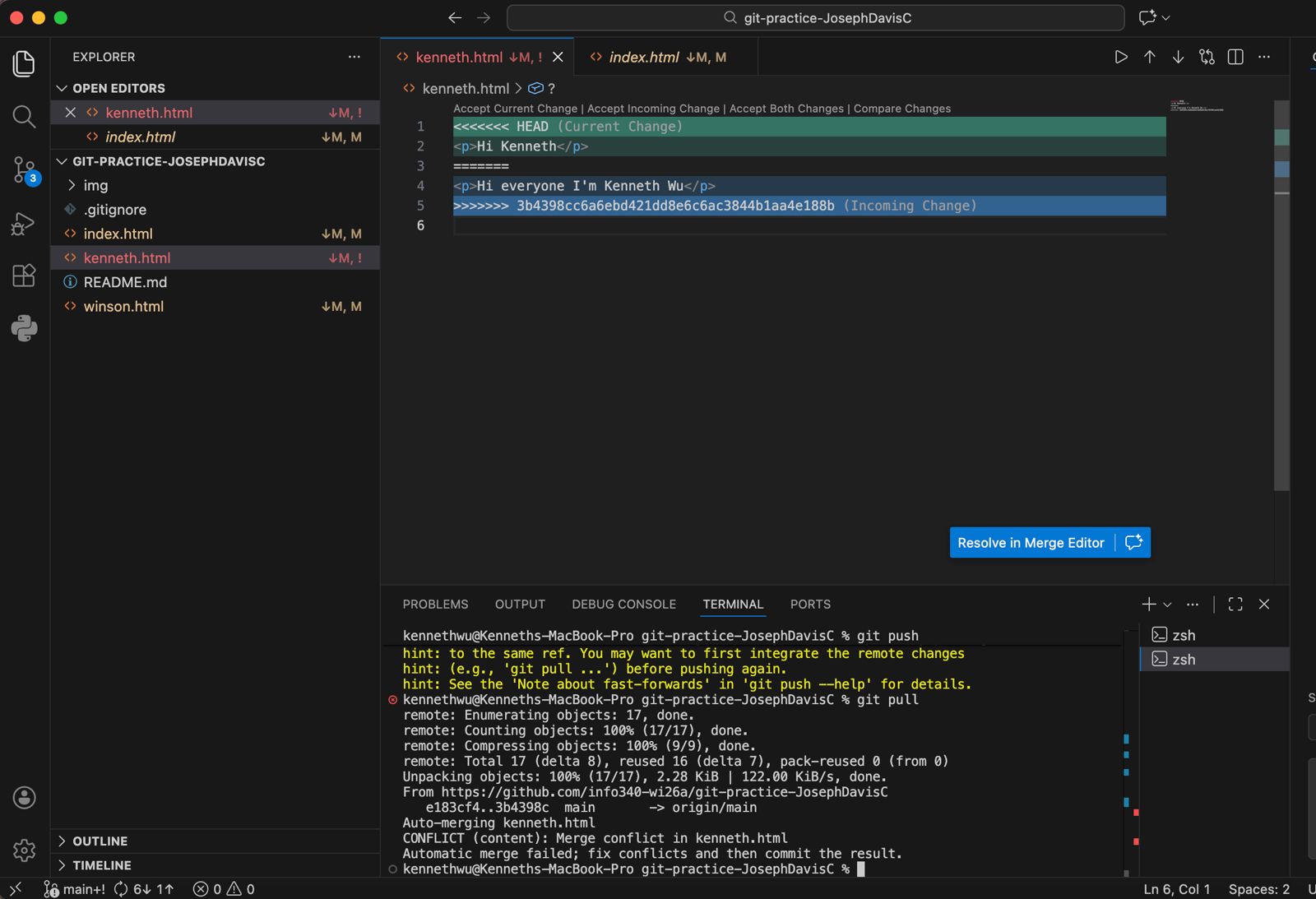 Git merge conflict resolution